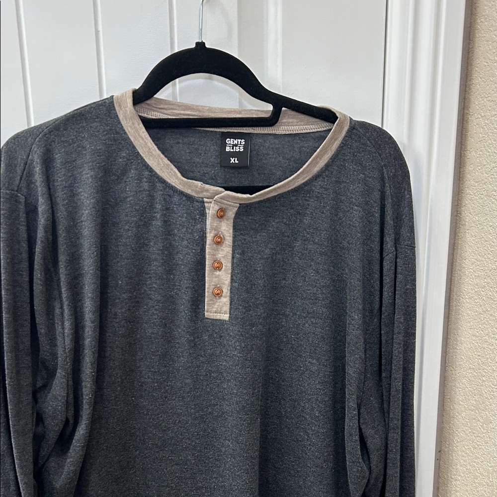 Bliss Dark Gray Henley with Beige Buttons
